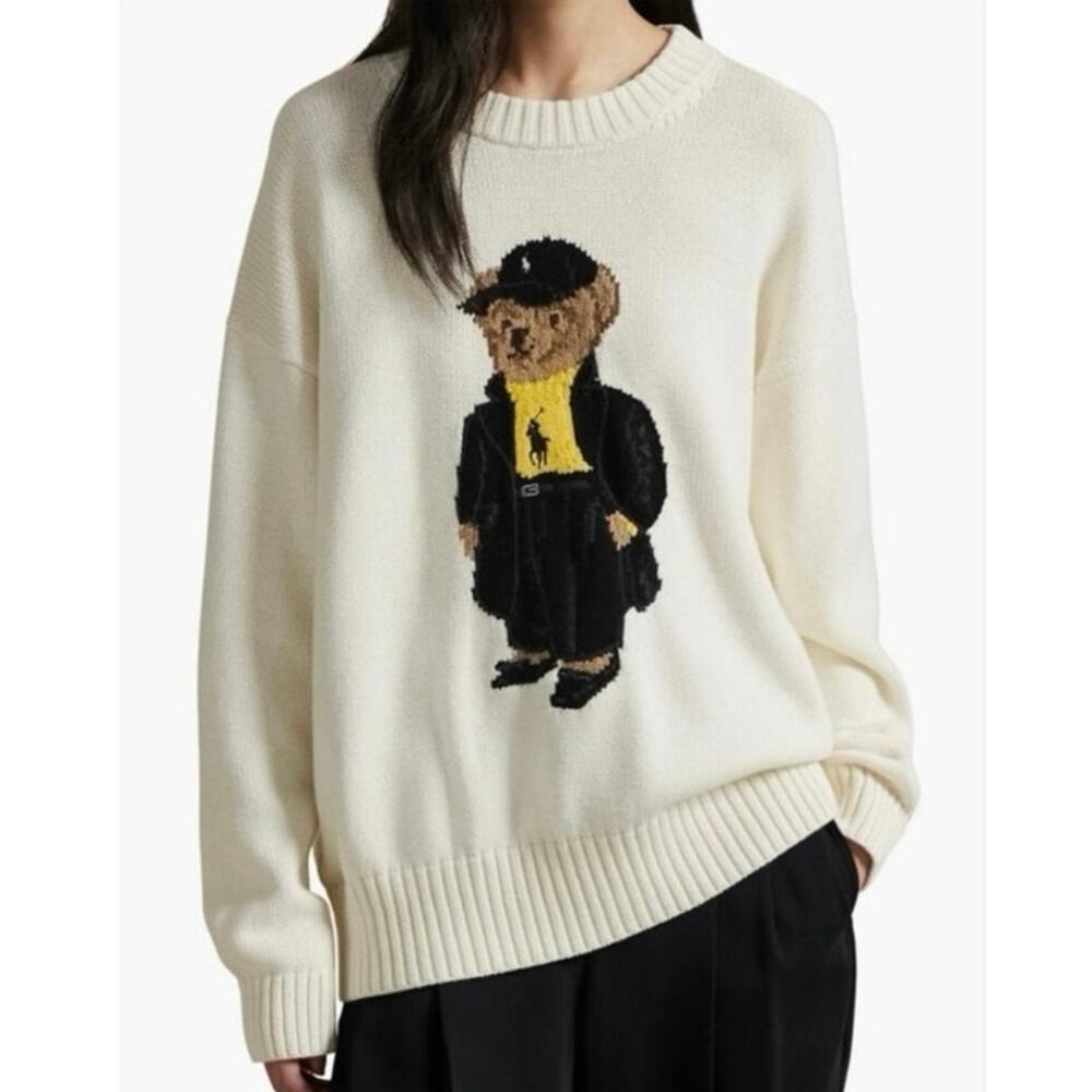 Polo Ralph Lauren Cotton Bear Long Sleeve Crew Neck Pullover Medium